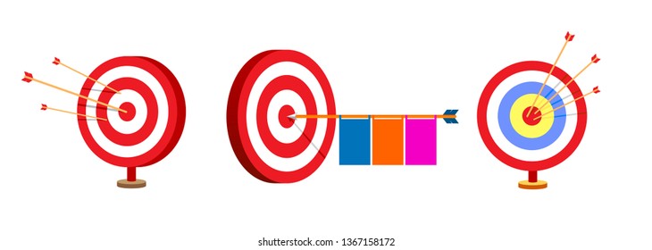 Target set with arrows. Sport game and business concept. Vector collection