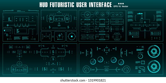 Target set hud futuristic green user interface. Dashboard display virtual reality technology screen