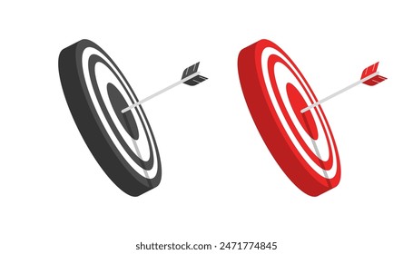 Target Set Icons. Arrow Hit Icon. Silhouette and flat styles. Vector icons.