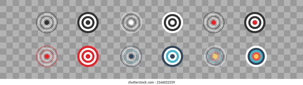 Target set line and flat icon. Archery aim dartboard collection. Targets different illustration. Vector icons isolated on transparent background.