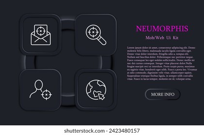 Target set line icon. Weapons, optics, advertising, target audience, purpose, increasing profits, advertising. Neomorphism style. Vector line icon for business and advertising