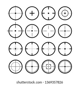Target set. Sight symbol black colored. Set of 16 sight. Vector illustration