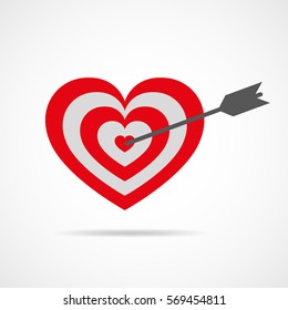 Target with the shape of heart and arrow. Abstract heart for the Valentine's day. Vector illustration.