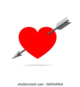 Target with the shape of heart and arrow. Abstract heart for the Valentine's day. Vector illustration.