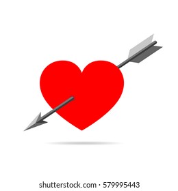 Target with the shape of heart and arrow. Abstract heart for the Valentine's day. Vector illustration.
