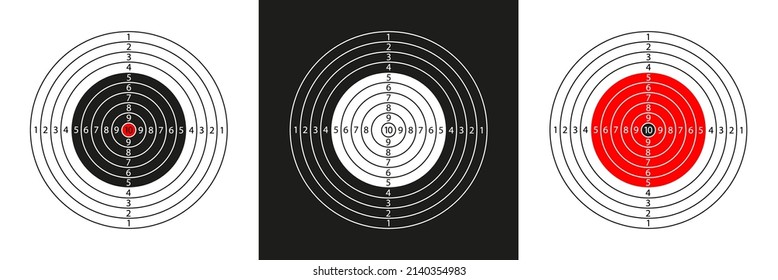 Target shoot. Gun shooting range. Target with numbers, bullseye and aim. Background for sport shooting. Isolated icon for rifle, pistol, sniper and army practice. Vector.