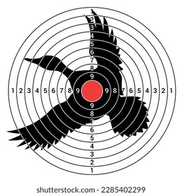 Ziel zum Schießen von fliegenden Enten schwarzen Seidenjagd Kreis markiert Ziel Vektorflach Abbildung. Sportspiel Zielangriff Praxis Dartboard Shot-Genauigkeit Zentrum Reichweite Scharpschoter-Waffentraining