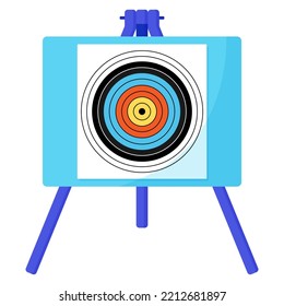 Target for shooting on a stand. Archery sport equipment. Summer games. Vector cartoon isolated illustration.