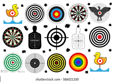 Target Shooting Range, Bullet Holes, Set Vector Shoot