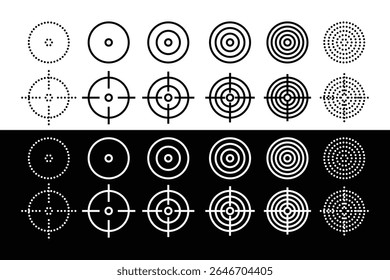 Conjunto de ícones de destino e de visão da ilustração de vetor em preto e branco.