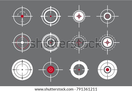 Target, sight sniper set of icons. Hunting, rifle scope, crosshair symbol. Vector illustration
