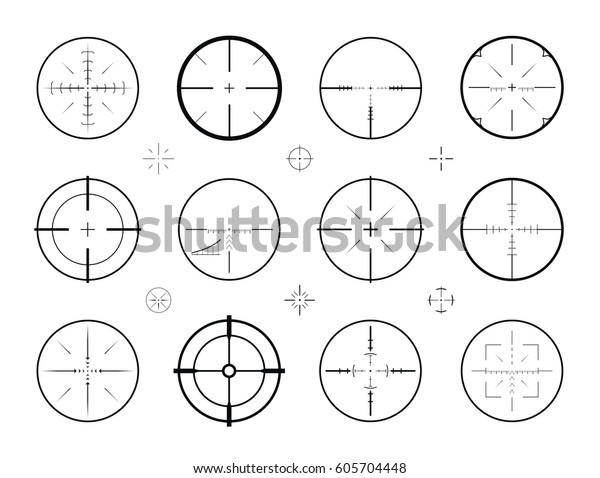 Target, sight sniper set of icons.
Hunting, rifle scope, crosshair symbol. Vector
illustration