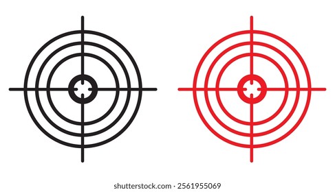 Target sign icon set black and red. Vector illustration.