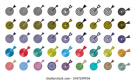 Target Sign Icon Set Vector Template. Perfection Winning Point Dartboard Multi Color Icon Set Vector Illustration.