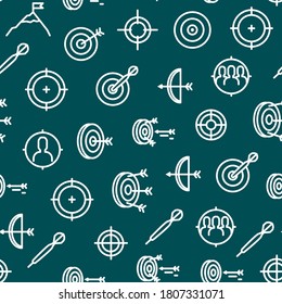 Target Signs Thin Line Concept Seamless Pattern Background Include of Aim, Arrow, Focus and Weapon. Vector illustration of Icons