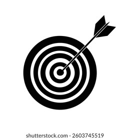 Target silhouette icon with Arrow hitting the center on white background.