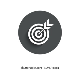 Target simple icon. Marketing targeting strategy symbol. Aim with arrows sign. Circle flat button with shadow. Vector