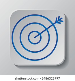 Target simple icon vector. Flat design. Paper cut design. Cutted blue symbol with shadow. Gray badge button, gray background.ai