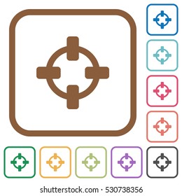 Target simple icons in color rounded square frames on white background