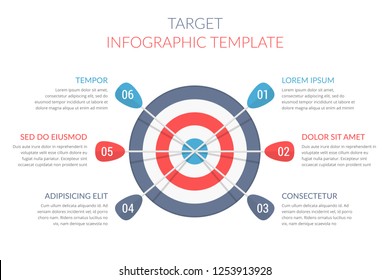 Target with six arrows with numbers and text, infographic template, vector eps10 illustration