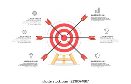 Target with six arrows. Planning or target business and marketing. Infographic template. Vector illustration.