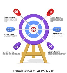 Target with six arrows, three steps or options infographics, 