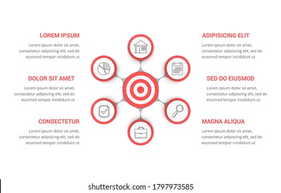 Target with six elements for your text, infographic template for web, business, presentations, vector eps10 illustration