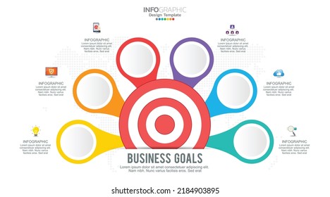 Target with six steps to your goal infographic template for web, business, presentations.