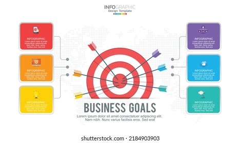 Target with six steps to your goal infographic template for web, business, presentations.