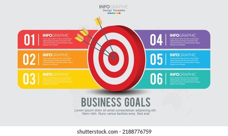 Target with six steps to your goal infographic template for web, business, presentations.