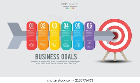 Target with six steps to your goal infographic template for web, business, presentations.