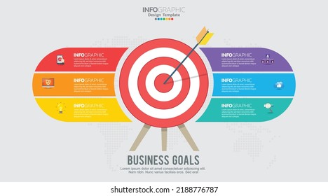 Target with six steps to your goal infographic template for web, business, presentations.