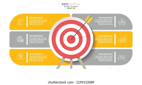 Target with six steps to your goal infographic template for web, business, presentations.