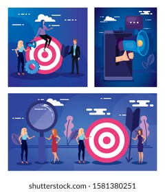 Target smartphone and people design, Solution success strategy idea problem innovation and creativity theme Vector illustration