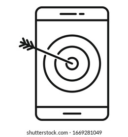 Target smm smartphone icon. Outline target smm smartphone vector icon for web design isolated on white background