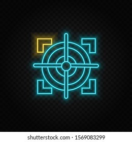 Target, sniper, objective neon icon. Blue and yellow neon vector icon.