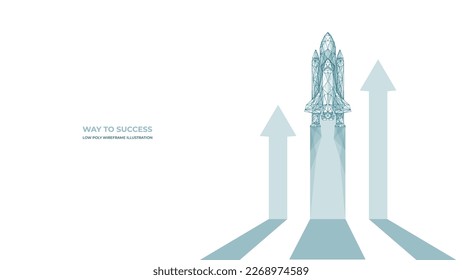 Concepto de diseño de negocio Target o Startup con cohetes y flechas. Símbolo de inicio de negocio. Concepto de negocio de tecnología digital. Ilustración vectorial 3d. Poligonos aislados y líneas sobre fondo blanco.