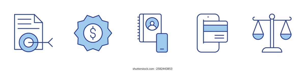 target, sticker, statistics, smartphone, scale. Icon vector illustration. Line Duotone style. Editable stroke.