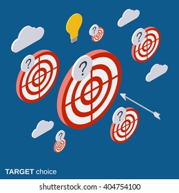 Target, strategy, solution choice flat isometric vector concept