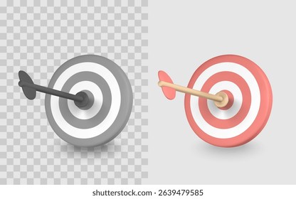 Target Success Concept With Dart In Bullseye, Business Goal Achievement, Focus Strategy And Precision Marketing Design. 3D Render Vector Illustration.
