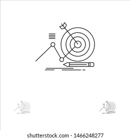 Target, Success, Goal, Focus Bold and thin black line icon set. Vector Icon Template background