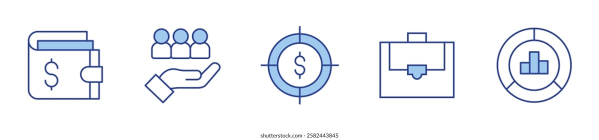 target, suitcase, statistics, wallet. Icon vector illustration. Line Duotone style. Editable stroke.