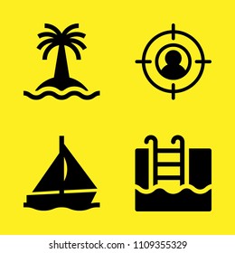 target, swimming pool, sailboat and beach vector icon set. Sample icons set for web and graphic design