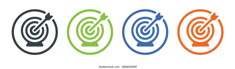 Target symbol with arrow isolated on white background. Dartboard icon symbol.