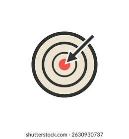 The target symbol with arrow pointing to the center. Vector icon and logo. Illustration and drawing on white background.