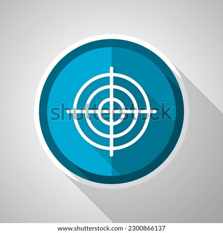 Target symbol, flat design vector blue icon with long shadow