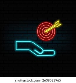 Target target symbol. neon style. Aim target symbol icon vector illustration graphic design. neon. Success goal motivation business strategy icon..
