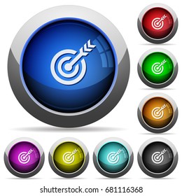 Target table with arrow icons in round glossy buttons with steel frames