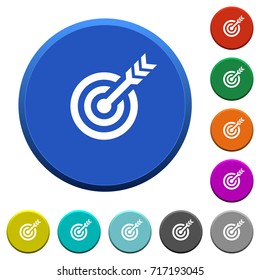 Target table with arrow round color beveled buttons with smooth surfaces and flat white icons