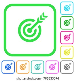 Target table with arrow vivid colored flat icons in curved borders on white background